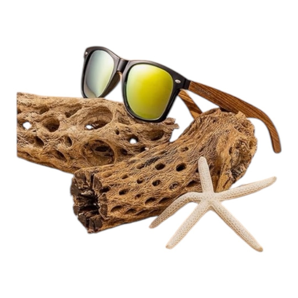 Woodies Zebra Wood Sunglasses w/ Gold Mirrored Polarized Lens & Wooden Frame